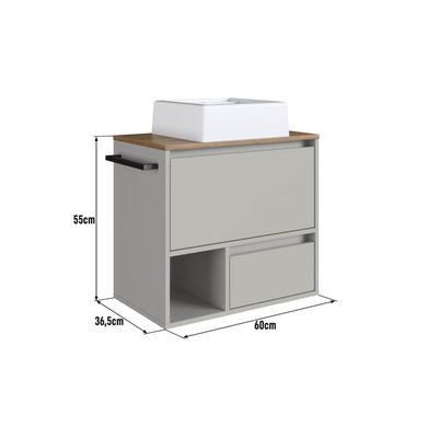 Gabinete Suspenso 60cm Mel Arenas Toalheiro Cuba Espelheira 80cm Conjunto para Banheiro CJ8050.20MA