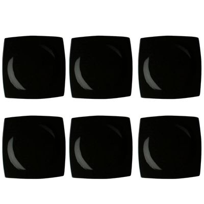 Kit 6 Pratos Rasos Sobremesa de Porcelana Oriental Preto 21cm Germer Quadrado Sushi