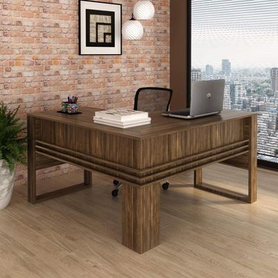 Mesa para Escritório 136cm em L com Detalhe Ripado ME4145 Nogal Tecnomobili