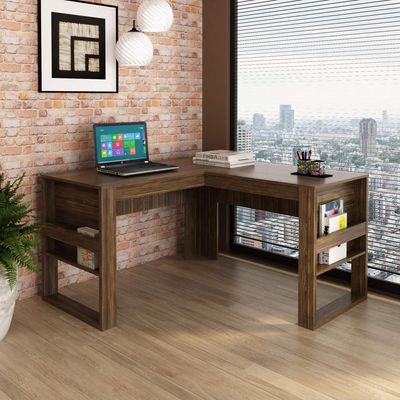 Mesa para Escritório 136cm em L com Detalhe Ripado ME4145 Nogal Tecnomobili