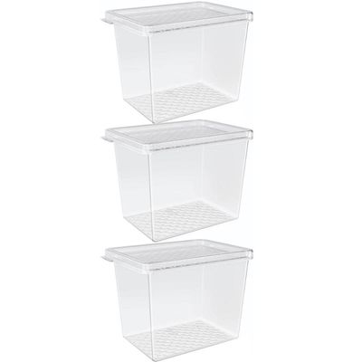 Kit 3 Organizadores de Geladeira Multiuso Cozinha 1,3L com Tampa Transparente Frutas Verduras UZ