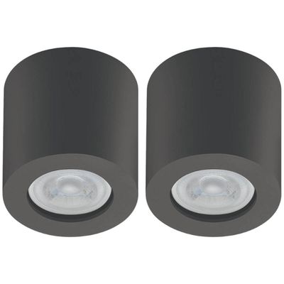 Kit 2 Spots Sobrepor Redondos Pretos Bivolt MR16 Luminárias Teto Baixa Dital Zoom Salas Quartos