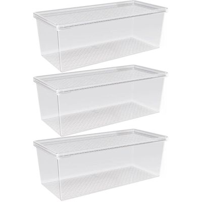 Kit 3 Organizadores de Geladeira com Tampa 4,5L Frutas Legumes Multiuso Transparente UZ