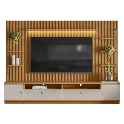 Rack Com Painel Ripado Para 75 Pol. 268cm Golden L06 Nature-off White - Mpozenato