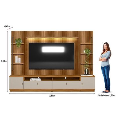 Rack Com Painel Ripado Para 75 Pol. 268cm Golden L06 Nature-off White - Mpozenato
