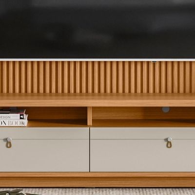 Rack Com Painel Ripado Para 75 Pol. 268cm Golden L06 Nature-off White - Mpozenato