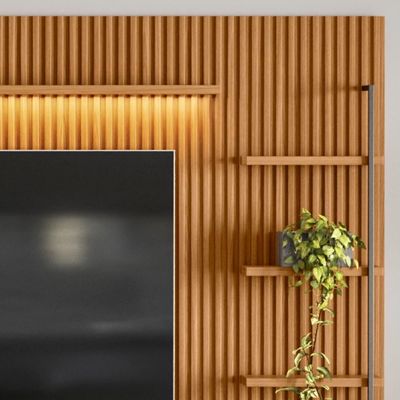 Rack Com Painel Ripado Para 75 Pol. 268cm Golden L06 Nature-off White - Mpozenato