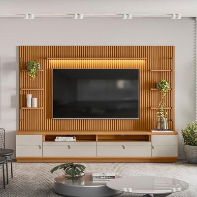 Rack Com Painel Ripado Para 75 Pol. 268cm Golden L06 Nature-off White - Mpozenato