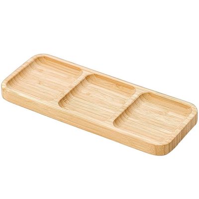 Petisqueira 3 Divisórias Bandeja de Bambu Plasvale 25,5x10cm Travessa Retangular