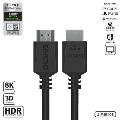 Cabo Hdmi Ultra 2.1 28awg Puro Cobre 8k 1080- 144hz 2 Metros