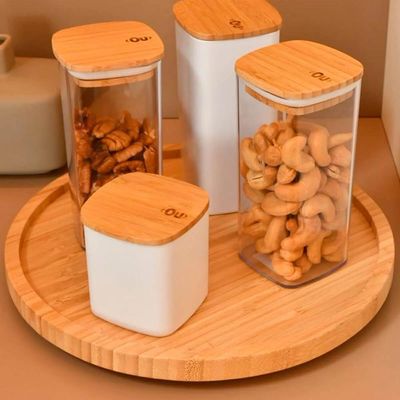 Pote Hermético Keep Ou 340ml Tampa de Bambu Recipiente Porta Mantimentos de Plástico