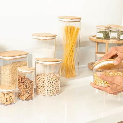 Pote Hermético Keep Ou 340ml Tampa de Bambu Recipiente Porta Mantimentos de Plástico