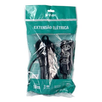 Extensão Elétrica 3 Tomadas Pp Plano 3x0,75 10m Preta