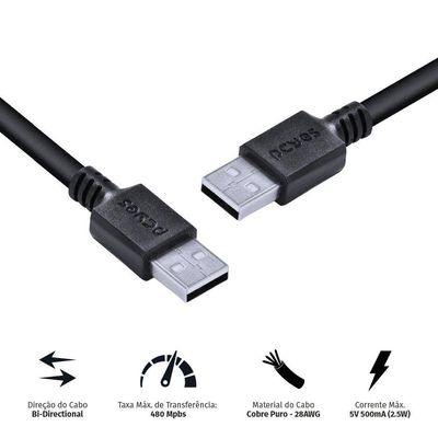 Cabo De Dados Usb A 2.0 Macho 2m - Puam2-2
