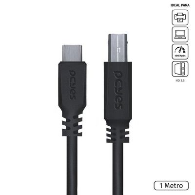 Cabo Usb Tipo C Para Usb B 2.0 1m Preto - Pucbp-1