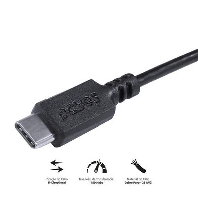 Cabo Usb Tipo C Para Usb B 2.0 1m Preto - Pucbp-1