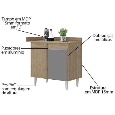 Balcão De Canto Reto Com Tampo 1 Porta Denver Castanho-cinza - Lumil
