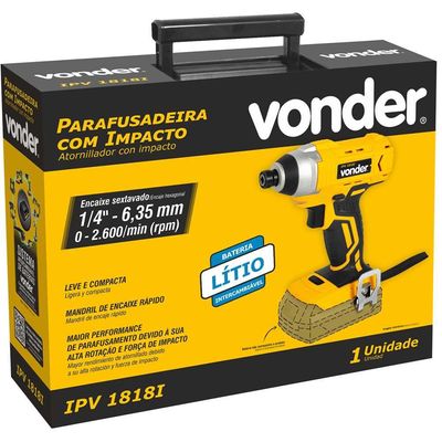 Parafusadeira com impacto bateria intercambiável de 18 V (não acompanha) mandril de 1/4" IPV 1818I VONDER