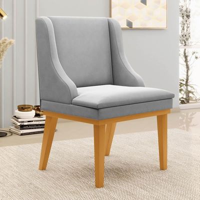 Kit 10 Cadeiras Estofadas Para Sala De Jantar Base Fixa De Madeira Castanho Lia Suede Cinza - Ibiza