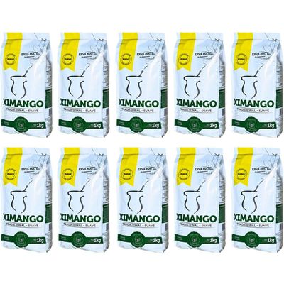 Kit 10 Erva Mate de Chimarrão 1kg Tradicional Suave com Açúcar Ximango