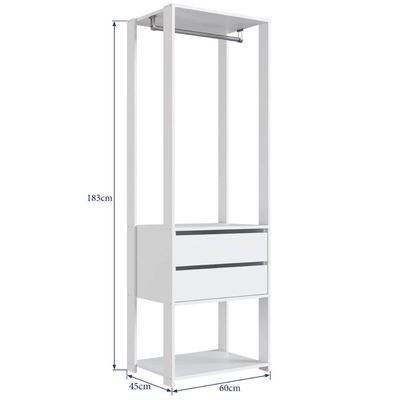 Guarda Roupa Closet Branco 2 Gavetas e Cabideiro 60x45x183cm Modulado