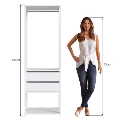 Guarda Roupa Closet Branco 2 Gavetas e Cabideiro 60x45x183cm Modulado