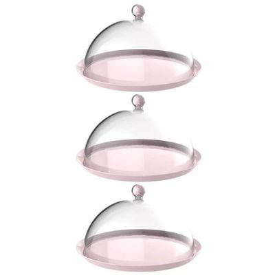 Kit 3 Porta Bolo Rosa Himalaia 30cm Cúpula Bubble Crippa Boleira Torta Doces