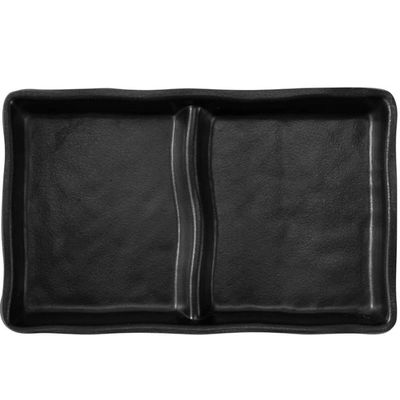 Porta Molhos Melamina Profissional Shoyu com Divisória 60ml Preto Molheira para Servir Tarê
