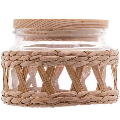 4 Potes Herméticos 350ml Vidro Sisal Tampa Madeira Wolff para Temperos Mantimentos