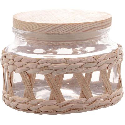4 Potes Herméticos 350ml Vidro Sisal Tampa Madeira Wolff para Temperos Mantimentos