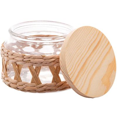 Kit 10 Potes Herméticos Vidro Sisal Tampa Madeira 350ml Wolff para Mantimentos Temperos