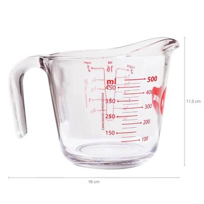 Kit 4 Jarras Medidoras de Vidro Marinex 500ml com Bico e Alça Restaurante Padaria