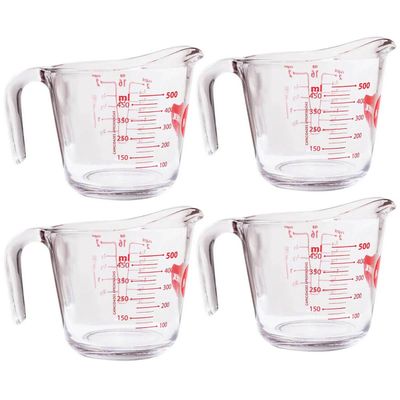 Kit 4 Jarras Medidoras de Vidro Marinex 500ml com Bico e Alça Restaurante Padaria