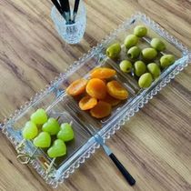 Kit 6 Petisqueiras Cristal Wolff Pearl 3 Divisórias 30x13cm Incolor Petisco Relevo Mesa Posta