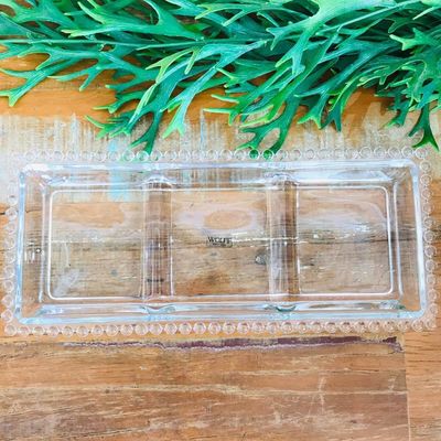 Kit 6 Petisqueiras Cristal Wolff Pearl 3 Divisórias 30x13cm Incolor Petisco Relevo Mesa Posta