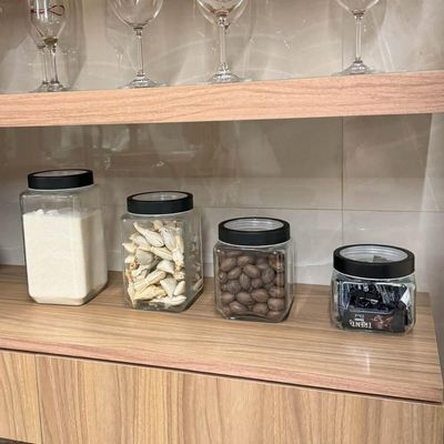 2 Potes de Vidro 800ml Tampa Metal Preta Gastro Lyor Porta Mantimentos Alimentos Quadrado