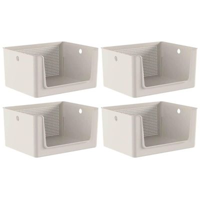 Kit 4 Cestos Organizadores Telado Abertura Frontal 16L Bege Flow Banheiro Lavanderia