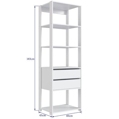 Estante Livreiro 4 Prateleiras e 2 Gavetas Branco 60x45x183cm Closet Modulado Multiuso