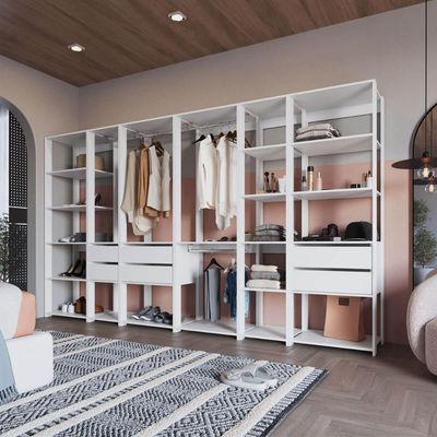 Guarda Roupa Closet 6 Peças com Cabideiros e Gavetas Branco com Nichos Easy Prodecor