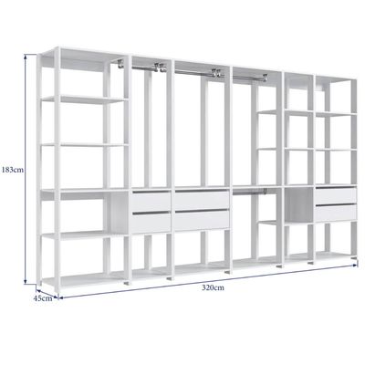 Guarda Roupa Closet 6 Peças com Cabideiros e Gavetas Branco com Nichos Easy Prodecor