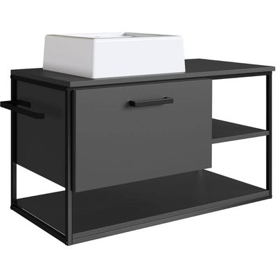 Gabinete Para Banheiro com Cuba Gaveta Suspenso 80cm Grafite Industrial Placa e Ponto