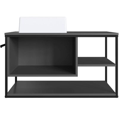 Gabinete Para Banheiro com Cuba Gaveta Suspenso 80cm Grafite Industrial Placa e Ponto