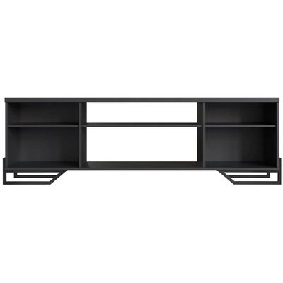 Rack Estante Painel Para Tv 60" 183x40x57cm MDP Telada P1027 Preto Estilo Industrial Placa e Ponto Preto