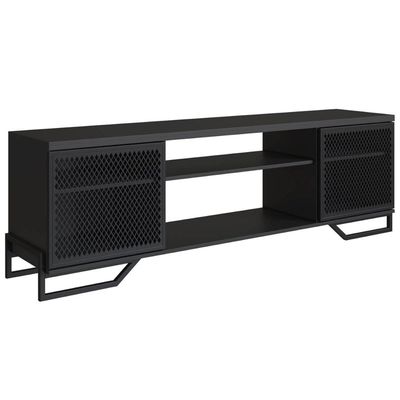 Rack Estante Painel Para Tv 60" 183x40x57cm MDP Telada P1027 Preto Estilo Industrial Placa e Ponto Preto
