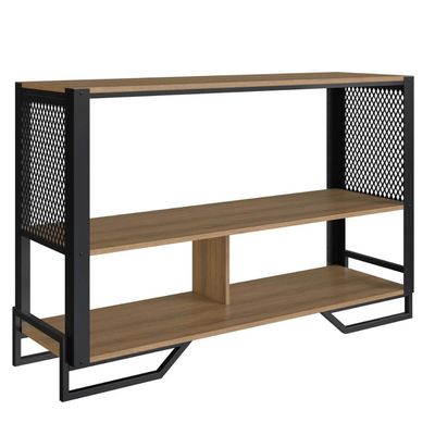 Balcão Aparador 2 Prateleiras 134x40x85cm Estilo Industrial Telado Preto Mel P1021 Mel