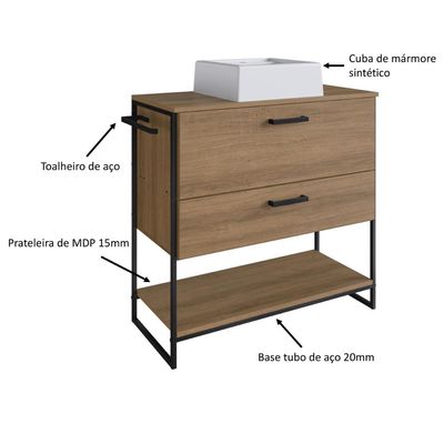 Gabinete Para Banheiro 80cm P1028 Mel Com cuba Ametista Branca