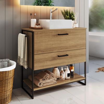 Gabinete Para Banheiro 80cm P1028 Mel Com cuba Ametista Branca