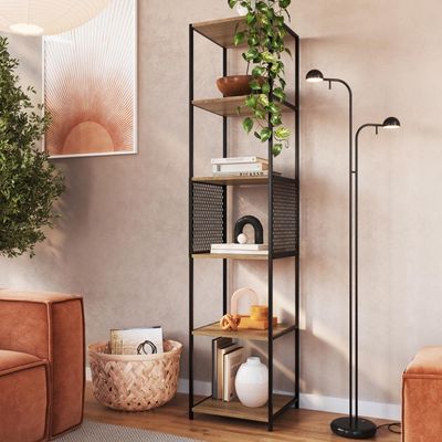 Estante Expositor Livros Studio Industrial Alta 5 Prateleiras Placa e Ponto P1023 Mel