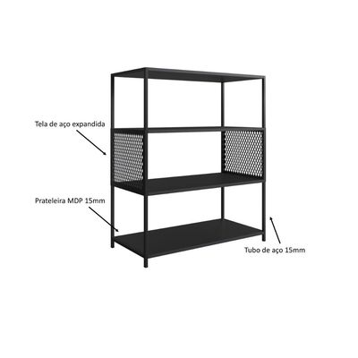 Estante Industrial Média para Livros Studio Prateleira Escritório P1024 Preta