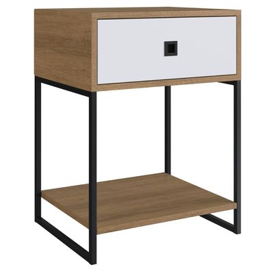Mesa De Cabeceira Industrial P1026 Mel Branco 45x37x61cm Criado Metal MDF Branco